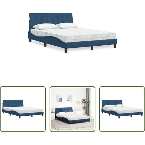 Schlafzimmer - Bett mit Matratze "Hanko" Blau 120x200 cm Stoff (1/5)