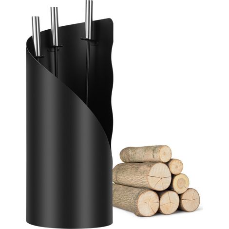 SWANEW 4 Accessori Set camino. attrezzi da camino. supporto + 1 scopa. 1 pala. 1 attizzatoio in acciaio (1/5)