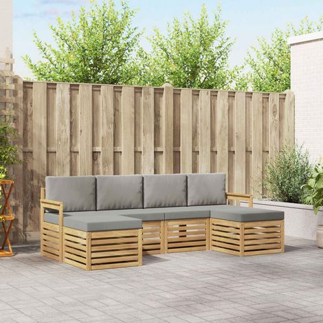 vidaXL Conjunto de sofás de exterior 5 uds. Blanco y Gris Claro (1/5)