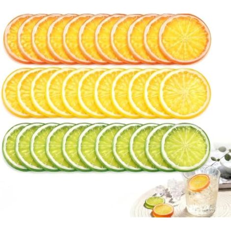 36 Pièces Tranches de Citron Artificielles en Plastique, Décoration Citron Réaliste 3 Couleurs Jaune Vert Orange, Faux Fruits pour Vase, Table, Piscine, Fête, Mariage et Accessoires Photo (1/5)