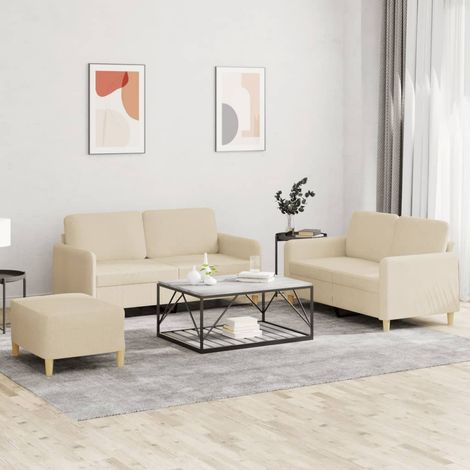 3-tlg. Sofagarnitur mit Kissen Creme Stoff (1/5)