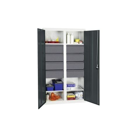 Stumpf Werkzeug- und Materialschrank Serie 3000 lichtgrau / anthrazitgrau + 8 Schublade 200 mm + Mitteltrennwand + 4 Auszugsböden - 3004671