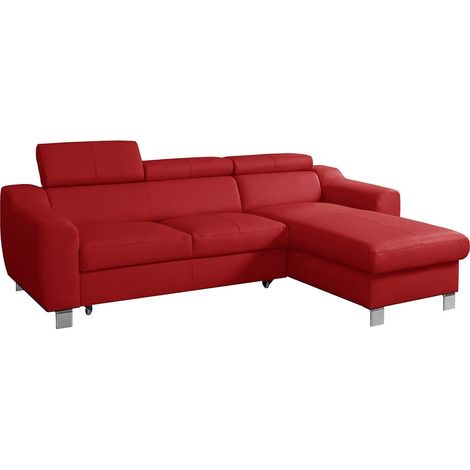Canapé d'angle convertible en cuir italien de luxe 5 places ASTORIA, rouge foncé, angle droit (1/5)