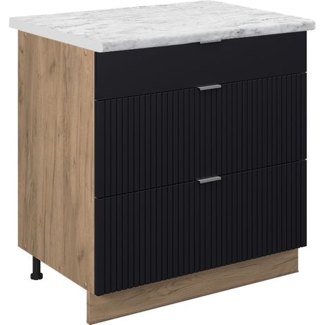 Mobiletto base per cucina Fame-Line, Nero rigato, 80 cm con 3 cassetti, PL Marmo, Vicco (1/5)