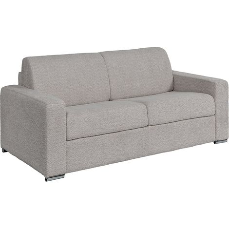 Divano letto 3 posti a ribalta Posto letto 140 cm Materasso 14 cm bouclette Grigio - CALITO