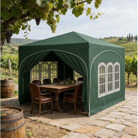 Tonnelle pliante 3x3 m avec 4 parois amovibles, hauteur réglable, tissu Oxford imperméable vert (1/5)