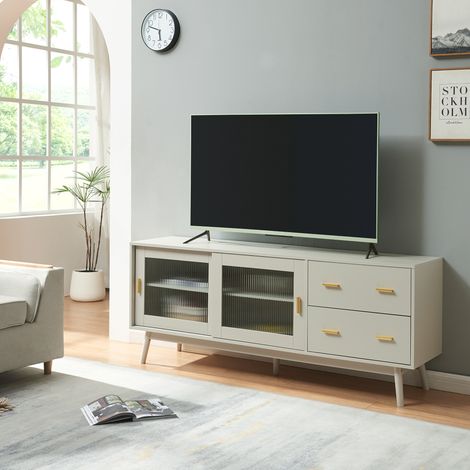 Fernsehschrank Susa mit Glas-Front 160x40x65 cm Beige [en.casa]