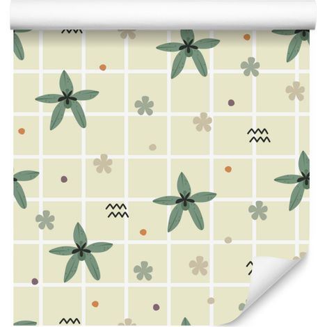 Papel pintado con motivos de flora y fauna tropical en tonos crema y blanco para salón y dormitorio, 50x1000 mm. (1/5)