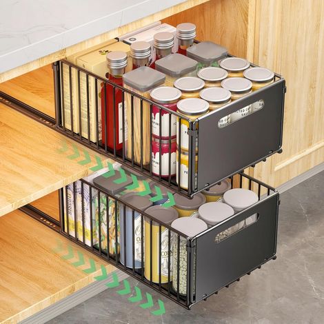 Pack of 2 Adhesive Kitchen Drawer Sliding Drawer Cabinet Drawer Kitchen Cabinet Organizer for Cupboards, Drawer Organizer, No Drilling or Nailing Required (1/5)