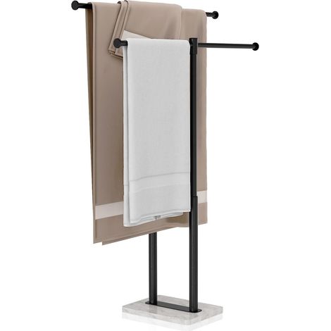 Porte-Serviettes sur Pied à 2 Niveaux avec Base en Marbre Lourd - Support Autoportant Antirouille en Acier Carbone - Idéal Petits Espaces (25x18x85.5 cm) (1/5)