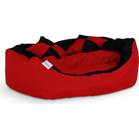 lionto 4-in-1 Katzenbett, Katzenkissen, Katzenkörbchen mit Wendekissen, schwarz/rot, Größe S (1/5)