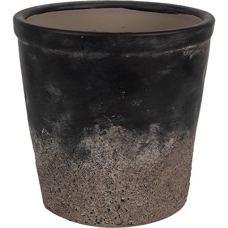 Cache-pot Rond en Céramique Grise 12 x 11 cm, Pot de Fleurs Décoratif pour Intérieur - PANGIVO (1/2)