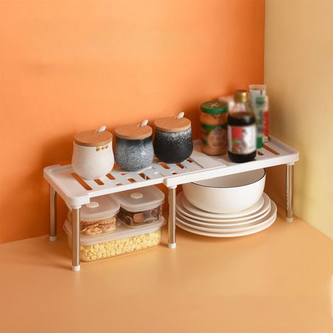 Support Étagère Réglable - Polypropylène Acier Inoxydable - 34 8 À 61 cm De Longueur - Pour Placard Cuisine Pantry Sous Évier Table - 2 Pièces (1/5)