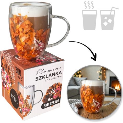 Vaso térmico con flores en el interior, gypsophila, hortensias, rosa anaranjado 300 ml 1 unidad SZK196 (1/3)