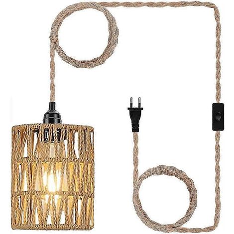 Plafonnier cylindrique en rotin compatible avec la décoration intérieure scandinave (1/5)