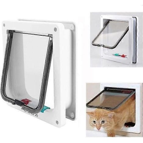 Porte pour chat de taille moyenne avec verrouillage à quatre points (dimensions extérieures 7,5 pouces x 7,8 pouces), ensemble de porte magnétique, blanche, résistante aux intempéries, compatible avec (1/5)