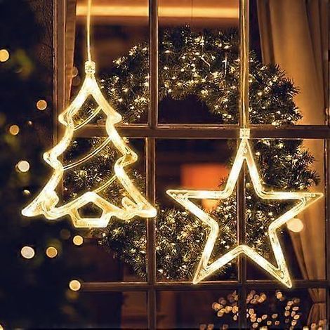 Guirlande lumineuse LED Jsdoin pour vitrine de Noël, étoiles et sapin de Noël, minuterie pour rideaux lumineux scintillants, guirlandes à suspendre pour décoration de Noël en extérieur, idéale pour le (1/4)