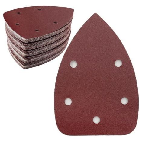 Lot de 50 feuilles de papier abrasif triangulaire, grain 180, 5 trous, papier abrasif auto-agrippant, papier abrasif delta pour ponceuse triangulaire 140 x 100 mm (1/5)
