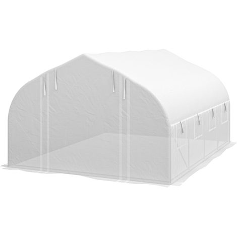 Serra a Tunnel con Porta e 8 Finestre Avvolgibili 4x3m Rivestimento in PE Bianco (1/5)