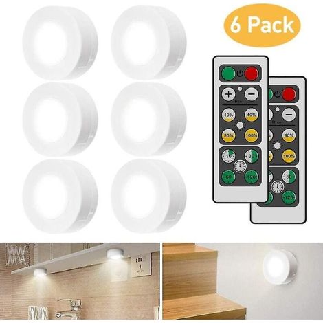 Lumières d'armoire à LED avec télécommande, éclairage d'armoire 6 pièces - Blanc (1/4)