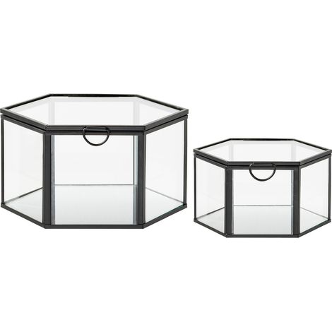 Set 2 scatole Torpe in vetro e metallo nero trasparente House Nordic
