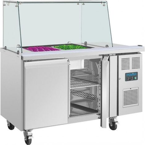 Comptoir inox réfrigéré de préparation 314 litres, 2 x GN 1/1, pare-haleine carré, 300 W, 220 V - MONO