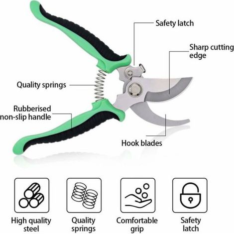 Sécateur - Lames Acier Inoxydable - Revêtement Antiadhésif - Ressorts Haute Ténacité - Pour Taille Jardin - 1 Pièce (1/4)