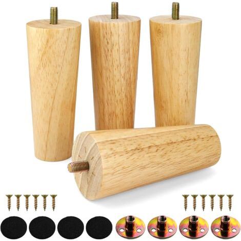 4 Pièces Pieds de Meubles en Bois de 12 cm, Grain de Bois Clair, Design Élégant et Simple, Forte Capacité de Charge, Idéaux pour Tables, Canapés et Armoires (1/5)