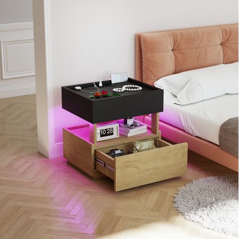 Comodino intelligente con ricarica wireless, LED e 2 cassetti HAVRYA (1/5)