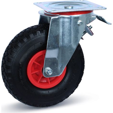 Roue pivotante freinée - MESO - Pneumatique - 260mm - 125kg - Grande platine - Jante plastique