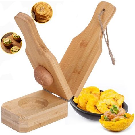 Prensa de plátanos de madera, Molde para plátanos 2 en 1, Prensa para dar forma, Fácil de limpiar, 1666 cm, bananos, etc, Marrón (1/5)