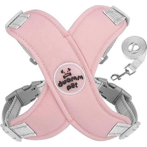 1 harnais chien, anti-traction, gilet réfléchissant, sans étranglement, taille S, rose (1/4)