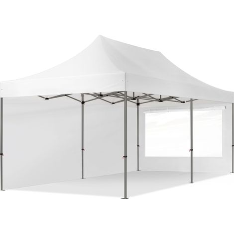 3x6m Pop Up Gazebo PREMIUM Steel 40 mm, incl. Sidewalls with Panorama Windows, white High Performance Polyester approx. 350g/m²