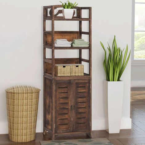 vidaXL Vitrine Marron foncé 46x24x140 cm Bois massif de Paulownia (1/5)