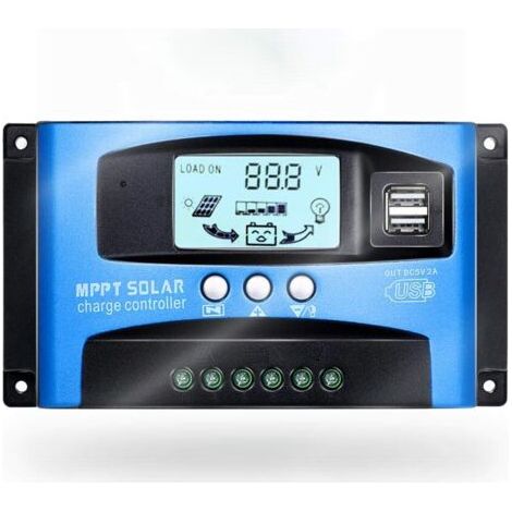 Régulateur de charge solaire 60 A pour panneaux solaires et batteries 12 V/24 V automatiques avec écran LCD et double port USB 5 V.