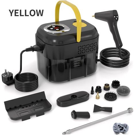Pulitore a vapore portatile a 6 velocità, per bagno, piastrelle, poltrone, mobili, tappeti, pavimenti in legno, divani, colore nero. (1/5)