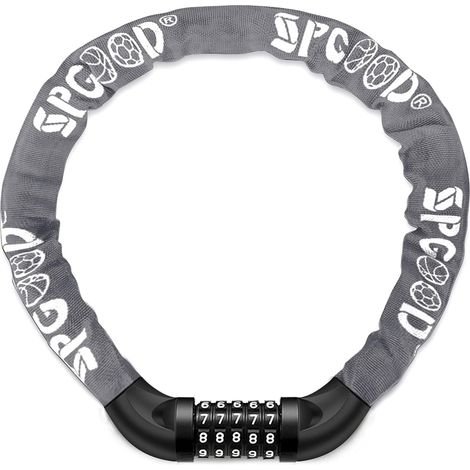 Antivol vélo avec cadenas à combinaison et chaîne renforcée Protection antivol, gaine extérieure en nylon protégeant la chaîne de la rouille, cadenas à combinaison à 5 chiffres (1/5)