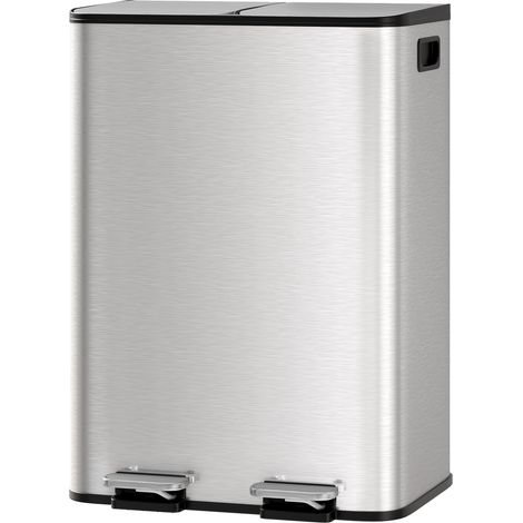 Poubelle de Cuisine 2 Compartiments 2x30L, Acier Inoxydable, Pédale, Couvercle à Fermeture Douce, Anti-empreintes (1/5)