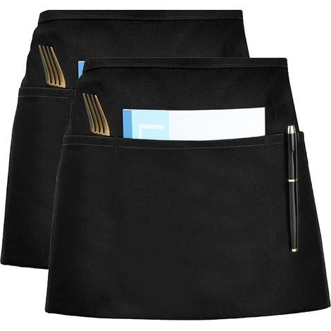 Lot de 2 tabliers serveur noirs avec 3 poches