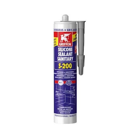 Griffon – Mastic silicone sanitaire 300 ml – Base acrylique gris – Pour joints en milieu humide – 6315513 - s-200 (1/2)