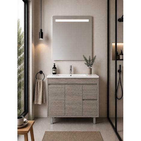 Meuble de salle de bain avec vasque ORIGENBATH ISQUIA sans miroir 100x40 cm chêne smoky