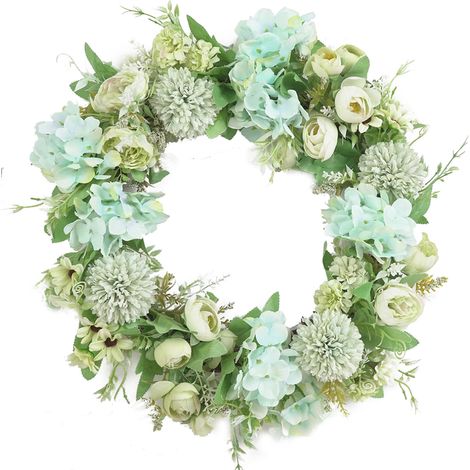Couronne de porte d'entrée, diamètre extérieur de 40 cm, motif floral attrayant, idéale pour une fête à la maison (1/5)