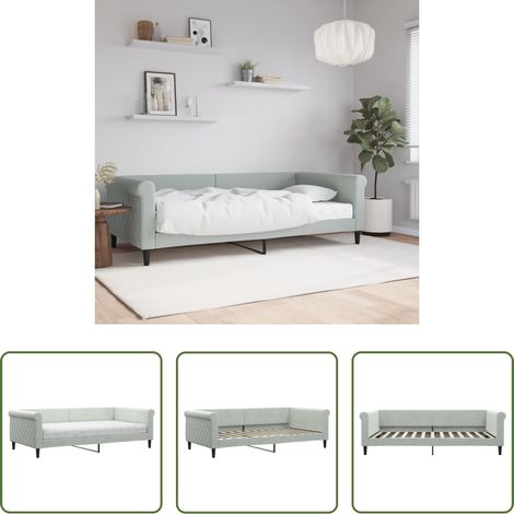 vidaXL Canapé - Lit de jour avec matelas gris clair 100x200 cm velours (1/5)