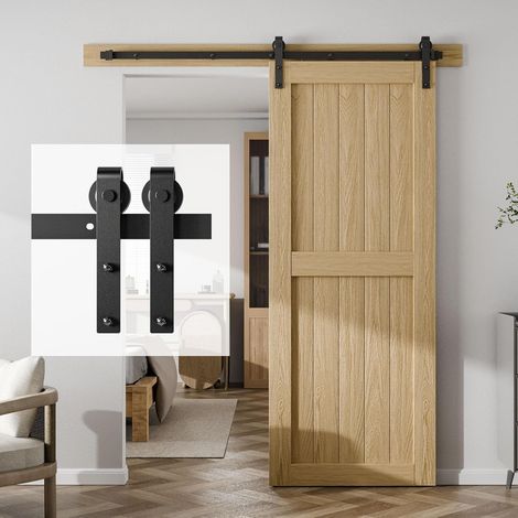 Freosen – Kit rail porte coulissante 200 cm – Acier au carbone – Charge max 100kg – Pour portes jusqu'à 100 cm de large – Système silencieux