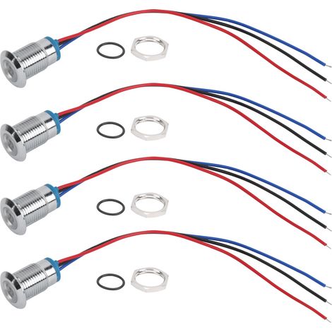 vorverdrahtete, runde, wasserdichte LED-Kits, 2 Farben, gemeinsame Anode, 12-24 V, 12 mm (Rot und Blau)