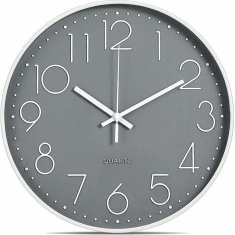 royaluxe - Horloge Murale analogique à Quartz silencieuse et silencieuse - 30 cm - sans tic-tac - Blanc et Gris (1/2)
