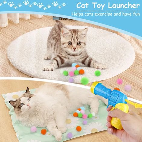 Ballwerfer für Katzen, inklusive 20 Filzbällen, interaktives Katzenspielzeug, leises Indoor-Spielzeug, bunte Katzenbälle.