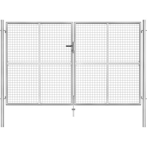 vidaXL Portail de jardin en acier galvanisé 306x150 cm argenté (1/5)