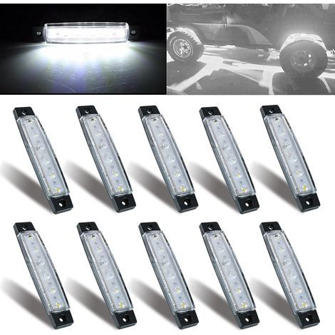 10 Pack Trailer Side Marker Lights, 24V LED Rock Lights Chassis Car Neon Decorative Lights Universal Waterproof, Truck, Bus (White) (1/4)