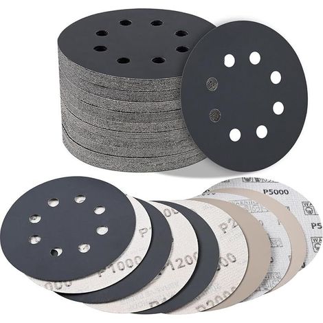 125mm Disques de Ponçage, 25 Disques Papier Abrasifs au carbure de silicium 8 trous Abrasifs de Ponçage Ponceuse tampons ponçage Grains 1000/1200/2000/3000/5000 pour Poncer Polir (1/5)